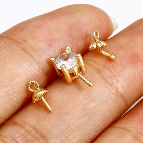 Image de 3 Pcs Bélière pour Perle en Laiton Plaqué Or Véritable