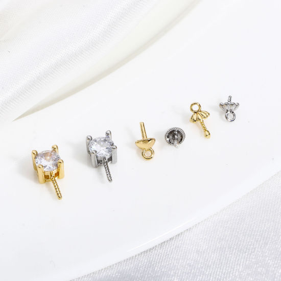 Image de 3 Pcs Bélière pour Perle en Laiton Plaqué Or Véritable