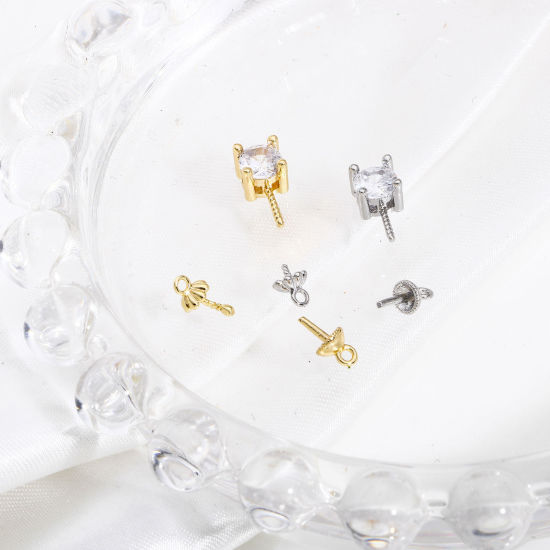 Image de 3 Pcs Bélière pour Perle en Laiton Plaqué Or Véritable