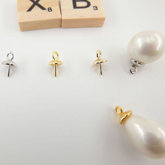 Image de 3 Pcs Bélière pour Perle en Laiton Plaqué Or Véritable
