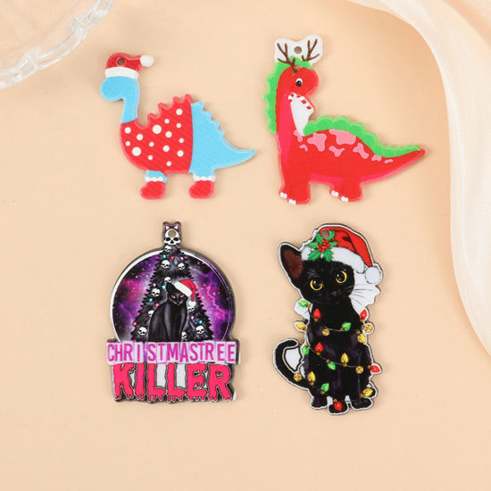 Image de 5 Pcs Pendentifs en Acrylique Noël Multicolore Double Face