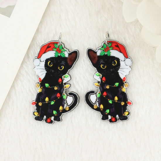 Image de 5 Pcs Pendentifs en Acrylique Noël Multicolore Double Face