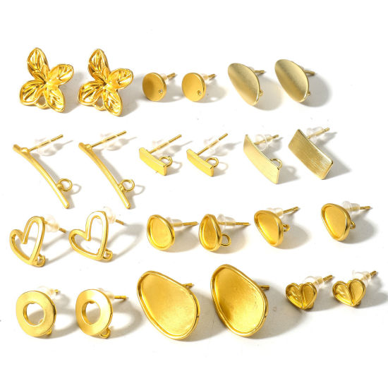 Picture of Zinc Based Alloy Ear Post Stud Earrings Findings Flower Matt Gold Heart With Loop