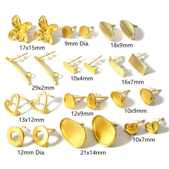 Picture of Zinc Based Alloy Ear Post Stud Earrings Findings Flower Matt Gold Heart With Loop