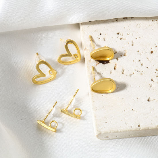 Picture of Zinc Based Alloy Ear Post Stud Earrings Findings Flower Matt Gold Heart With Loop