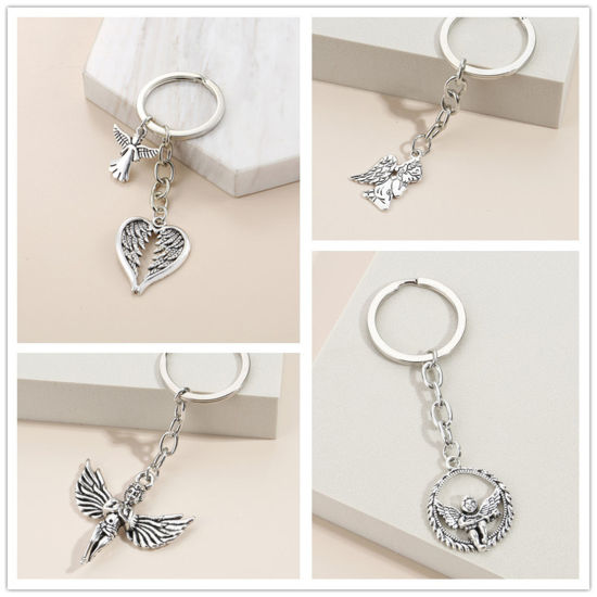 Image de 1 Pièce Porte-Clés Rétro Argent Vieilli Ange Pentacle
