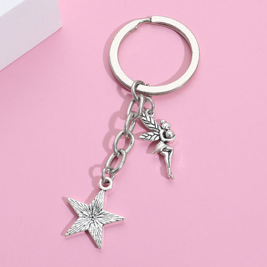 Image de 1 Pièce Porte-Clés Rétro Argent Vieilli Ange Pentacle