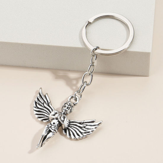 Image de 1 Pièce Porte-Clés Rétro Argent Vieilli Ange Pentacle
