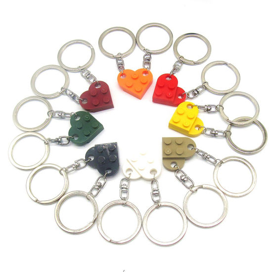 Image de 1 Kit Porte-Clés Épissage en ABS Argent Mat Multicolore Cœur Blocs de Construction