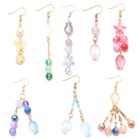 Image de 1 Kit Kit de Perles Assorties avec Perles de Rocailles pour la Fabrication de Bijoux DIY Bijoux d'Océan en Verre Poisson Etoile de Mer Multicolore