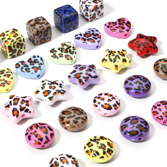 Image de 10 Pcs Perles pour DIY Fabrication de Bijoux en Acrylique Couleur Mélangée Au Hasard Géométrique Léopard