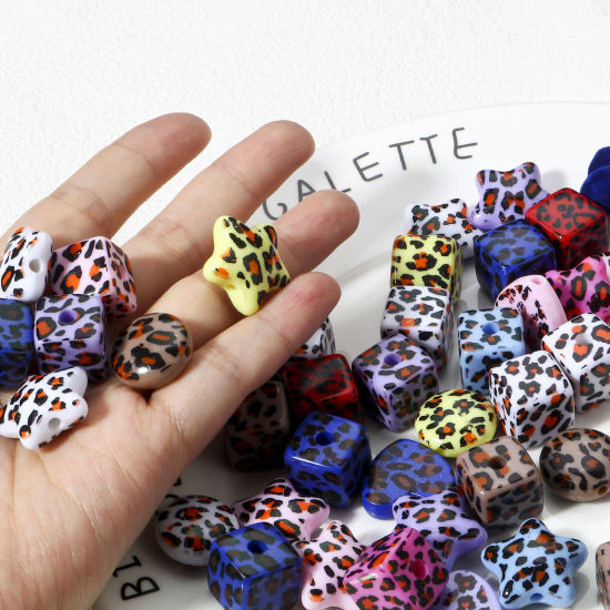 Image de 10 Pcs Perles pour DIY Fabrication de Bijoux en Acrylique Couleur Mélangée Au Hasard Géométrique Léopard