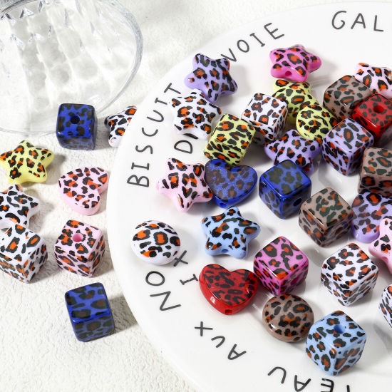 Image de 10 Pcs Perles pour DIY Fabrication de Bijoux en Acrylique Couleur Mélangée Au Hasard Géométrique Léopard