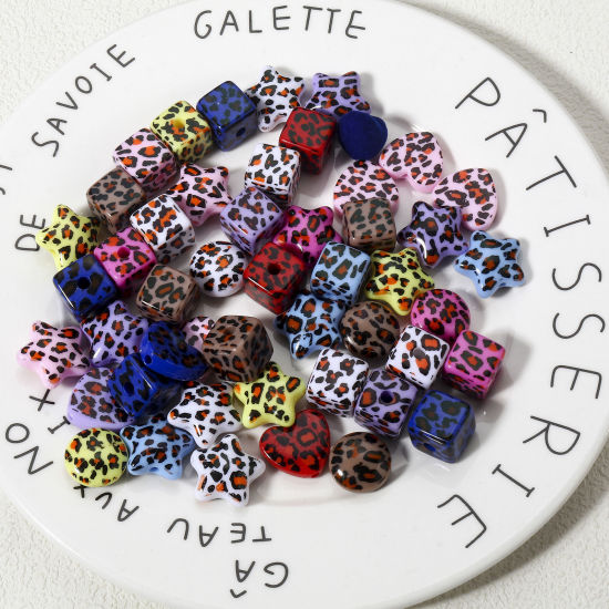 Image de 10 Pcs Perles pour DIY Fabrication de Bijoux en Acrylique Couleur Mélangée Au Hasard Géométrique Léopard