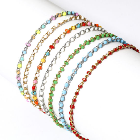 Image de Bracelets En Gros Doré en 304 Acier Inoxydable, Chaîne Maille Forçat Placage sous Vide, aux Femmes Émail À la Mode Cadeau Fournitures de Bijoux 18.5cm long, 1 Pièce