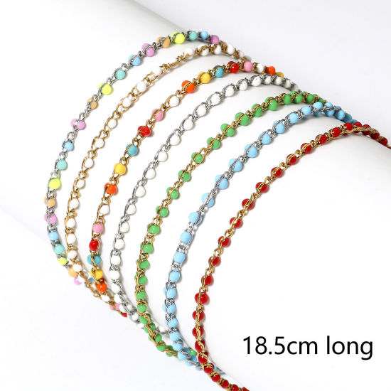 Image de Bracelets En Gros Doré en 304 Acier Inoxydable, Chaîne Maille Forçat Placage sous Vide, aux Femmes Émail À la Mode Cadeau Fournitures de Bijoux 18.5cm long, 1 Pièce