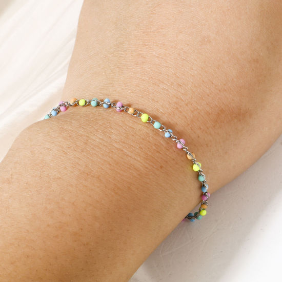 Image de Bracelets En Gros Doré en 304 Acier Inoxydable, Chaîne Maille Forçat Placage sous Vide, aux Femmes Émail À la Mode Cadeau Fournitures de Bijoux 18.5cm long, 1 Pièce