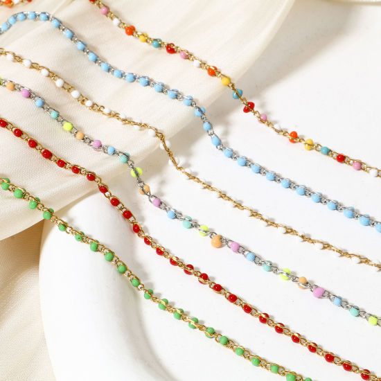 Image de Bracelets En Gros Doré en 304 Acier Inoxydable, Chaîne Maille Forçat Placage sous Vide, aux Femmes Émail À la Mode Cadeau Fournitures de Bijoux 18.5cm long, 1 Pièce