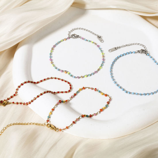 Image de Bracelets En Gros Doré en 304 Acier Inoxydable, Chaîne Maille Forçat Placage sous Vide, aux Femmes Émail À la Mode Cadeau Fournitures de Bijoux 18.5cm long, 1 Pièce