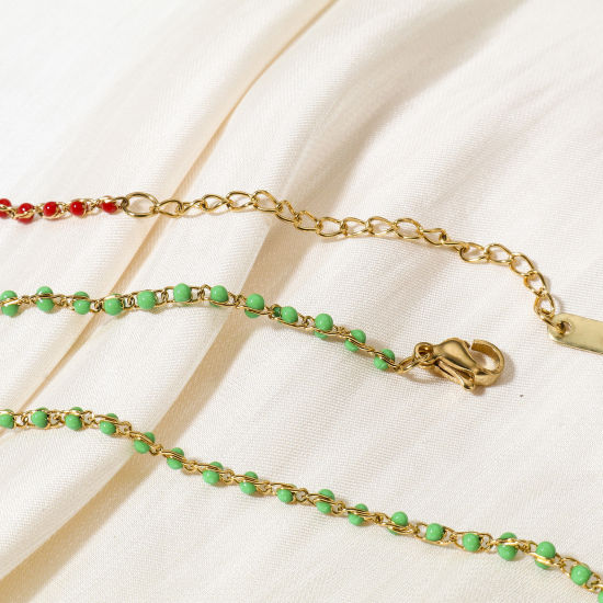Image de Bracelets En Gros Doré en 304 Acier Inoxydable, Chaîne Maille Forçat Placage sous Vide, aux Femmes Émail À la Mode Cadeau Fournitures de Bijoux 18.5cm long, 1 Pièce