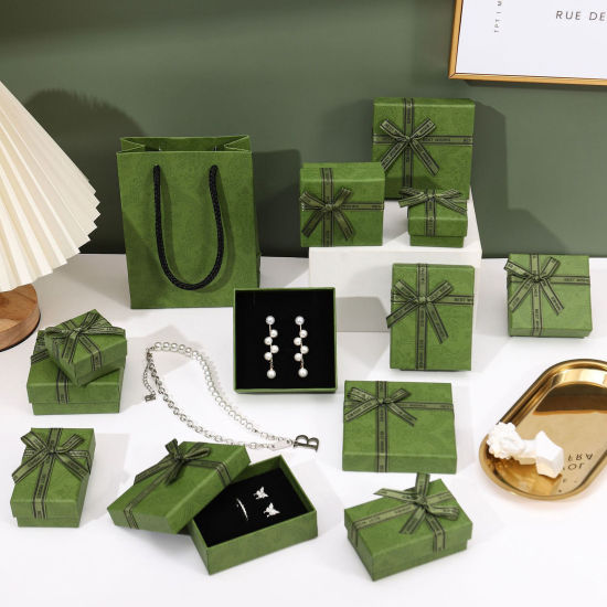 Image de 2 Pcs Boîte à bijoux en Papier Vert