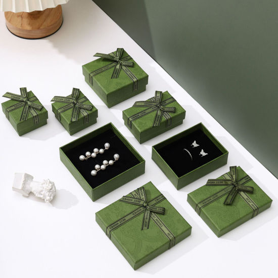 Image de 2 Pcs Boîte à bijoux en Papier Vert