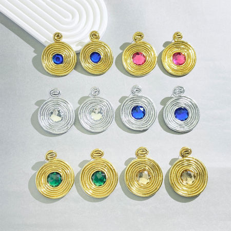 Retro Earrings Round Spiral Multicolor Rhinestone