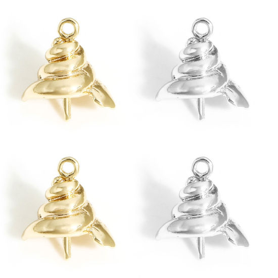 Image de 5 Pcs Bélière pour Perle en Laiton Plaqué Or Véritable Escargot de Mer 11mm x 11mm, Épaisseur d'Aiguille: 0.8mm