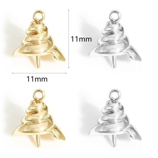 Image de 5 Pcs Bélière pour Perle en Laiton Plaqué Or Véritable Escargot de Mer 11mm x 11mm, Épaisseur d'Aiguille: 0.8mm