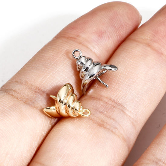 Image de 5 Pcs Bélière pour Perle en Laiton Plaqué Or Véritable Escargot de Mer 11mm x 11mm, Épaisseur d'Aiguille: 0.8mm