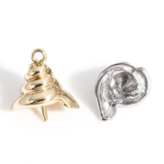 Image de 5 Pcs Bélière pour Perle en Laiton Plaqué Or Véritable Escargot de Mer 11mm x 11mm, Épaisseur d'Aiguille: 0.8mm