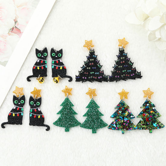10 PCs Acrylic Christmas Pendants Christmas Tree Cat Multicolor の画像