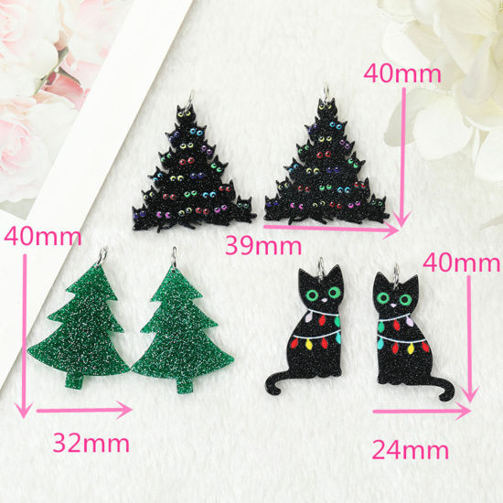 10 PCs Acrylic Christmas Pendants Christmas Tree Cat Multicolor の画像