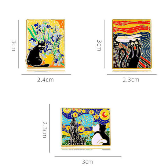 1 個 レトロ ブローチ 猫 油絵 多色 エナメル の画像