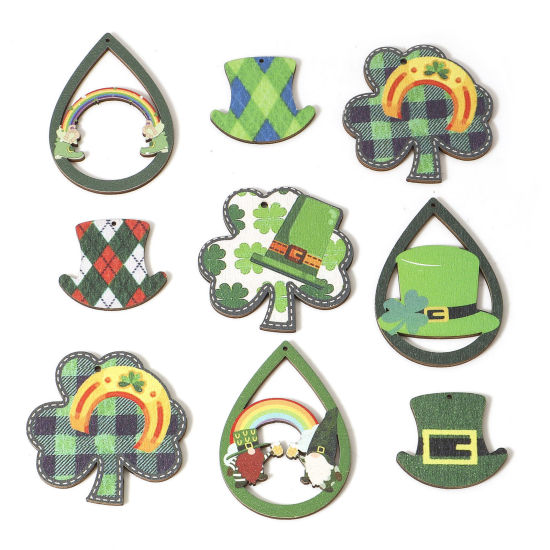 Image de 10 Pcs Pendentifs Fête de la St Patrick en Bois Naturel Vert