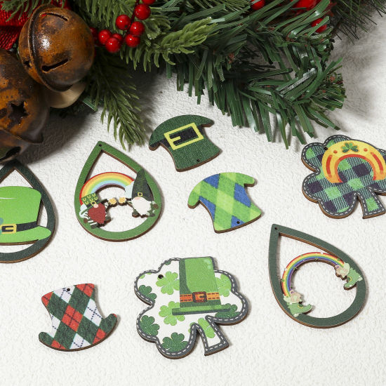 Image de 10 Pcs Pendentifs Fête de la St Patrick en Bois Naturel Vert