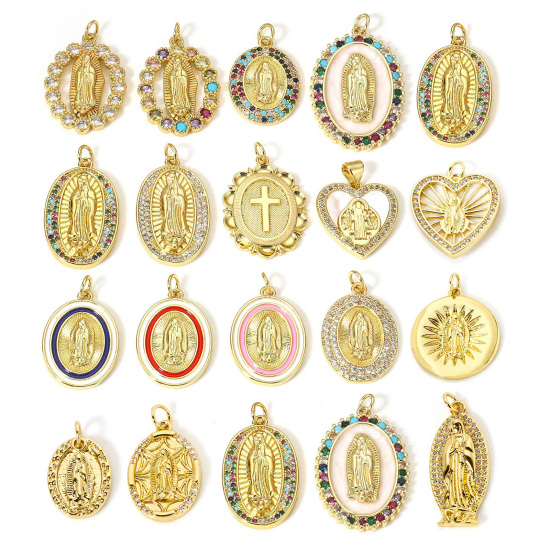 Image de 1 Pièce Breloques Religieux en Laiton Plaqué Or Véritable 18K Sainte Vierge Marie