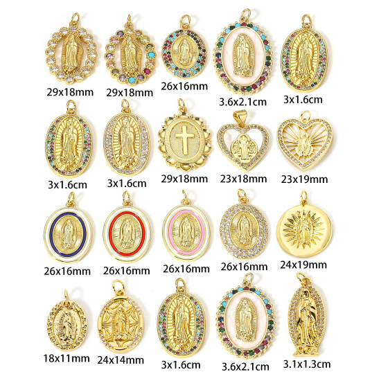 Image de 1 Pièce Breloques Religieux en Laiton Plaqué Or Véritable 18K Sainte Vierge Marie
