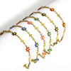 Picture of 304 Stainless Steel Religious Handmade Link Chain Bracelets Gold Plated Cross Daisy Flower Double-sided Enamel 17.5cm(6 7/8") long