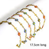 Picture of 304 Stainless Steel Religious Handmade Link Chain Bracelets Gold Plated Cross Daisy Flower Double-sided Enamel 17.5cm(6 7/8") long