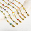 Picture of 304 Stainless Steel Religious Handmade Link Chain Bracelets Gold Plated Cross Daisy Flower Double-sided Enamel 17.5cm(6 7/8") long