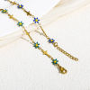 Picture of 304 Stainless Steel Religious Handmade Link Chain Bracelets Gold Plated Cross Daisy Flower Double-sided Enamel 17.5cm(6 7/8") long
