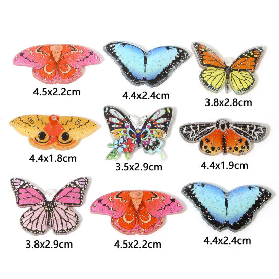 Image de 10 Pcs Pendentifs en Acrylique Gothique Papillon de nuit Papillons Multicolore Paillette