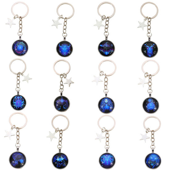 Image de 1 Pièce Porte-Clés Galaxie en Verre Argent Mat Etoile Constellation