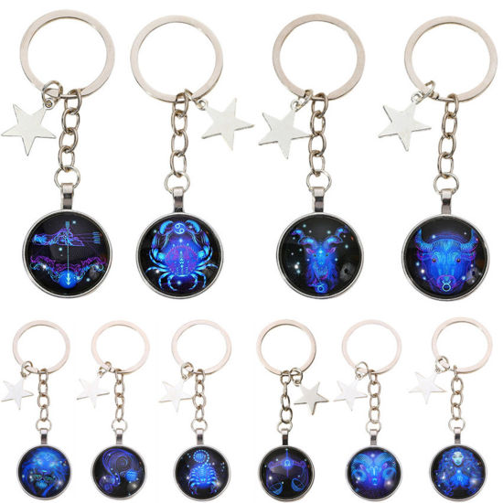 Image de 1 Pièce Porte-Clés Galaxie en Verre Argent Mat Etoile Constellation
