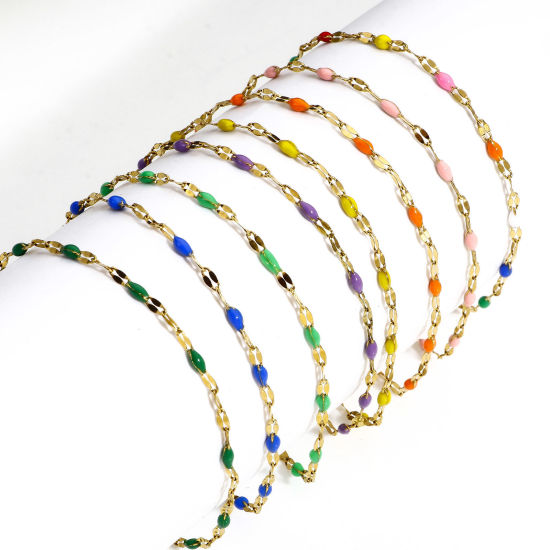 Image de Bracelets En Gros Doré en 304 Acier Inoxydable, Émail Chaîne Maille Lèvres Placage sous Vide, aux Femmes À la Mode Cadeau Fournitures de Bijoux 17.5cm long, 1 Pièce