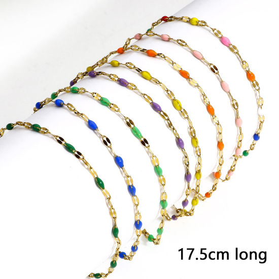 Image de Bracelets En Gros Doré en 304 Acier Inoxydable, Émail Chaîne Maille Lèvres Placage sous Vide, aux Femmes À la Mode Cadeau Fournitures de Bijoux 17.5cm long, 1 Pièce
