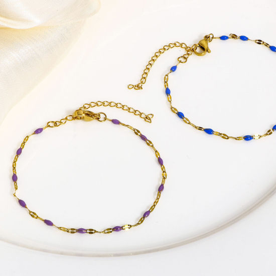 Image de Bracelets En Gros Doré en 304 Acier Inoxydable, Émail Chaîne Maille Lèvres Placage sous Vide, aux Femmes À la Mode Cadeau Fournitures de Bijoux 17.5cm long, 1 Pièce