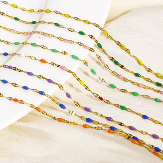 Image de Bracelets En Gros Doré en 304 Acier Inoxydable, Émail Chaîne Maille Lèvres Placage sous Vide, aux Femmes À la Mode Cadeau Fournitures de Bijoux 17.5cm long, 1 Pièce