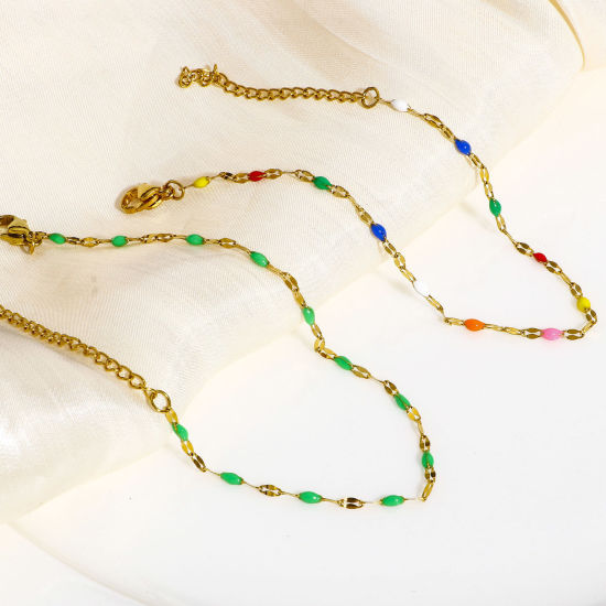Image de Bracelets En Gros Doré en 304 Acier Inoxydable, Émail Chaîne Maille Lèvres Placage sous Vide, aux Femmes À la Mode Cadeau Fournitures de Bijoux 17.5cm long, 1 Pièce